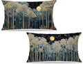 Rustic William Morris Night Forest Green Moon Decor Pillow Covers 12x20 Set of 2,Vintage Botanical Nature Landscape Decorative Throw Pillow Covers for Home Bedroom Living Room