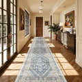 Washable Runner Rug 2.5x14, Non-Slip Long Kitchen Mats for Floor, Vintage Rug for Entryway, Soft Hallway Runner for Dining Room, Bedroom, Living Room(Blue/Beige,2.5'x14')