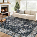 Area Rug 6x9 Washable Rug, Vintage Boho Medallion Rugs Non-Slip Soft Low Pile Large Distressed Rug Indoor Retro Carpet for Living Room Bedroom Dining Room Home Office (Vintage Black, 6'x9')