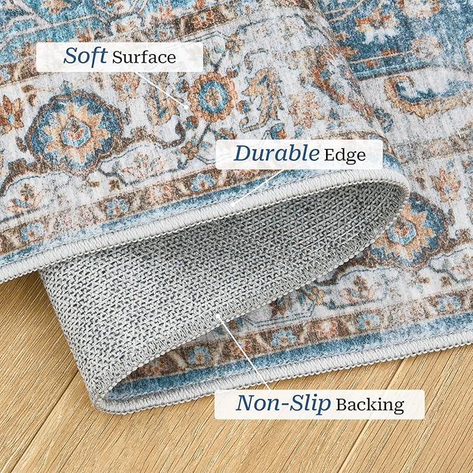 Madane Hallway Runner Rug 2x12, Extra Long Washable Runner Rugs with Rubber Backing, Non Slip Carpet Runner, Vintage Rug Runners for Kitchen Laundry Room Entryway (Navy, 2'x12')