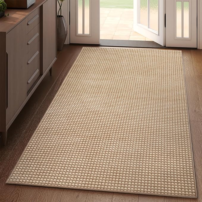 YDKGL Boho 3x5 ft Washable Area Rug Entryway Runner for Kitchen, Non Slip Woven Hallway Rugs Kitchen Mats for Floor Hall Rug Indoor Door Mat Carpet for Backdoor Bedroom Living Room, Easy Clean, Brown