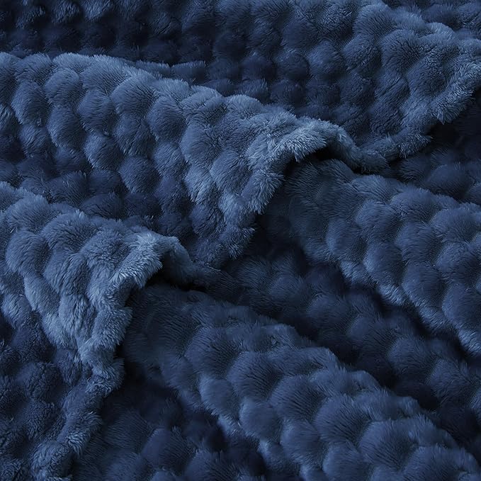 EXQ Home King Size Blanket for Bed or Couch - 3D Imitation Turtle Shell Jacquard Decorative Fleece Blankets - Cozy Soft Lightweight Fuzzy Flannel Blanket Suitable for All Seasons(90"×108",Dark Blue)