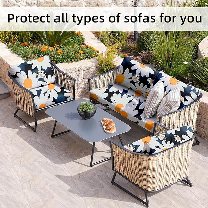 8Pcs Stretch Patio Cushion Covers,Outdoor Couch Covers Replacement,Outdoor Couch & Sofa Slipcovers,for Patio Furniture Cushion Covers,Washable Reusable urniture Protector(Chrysanthemum,8PCS)