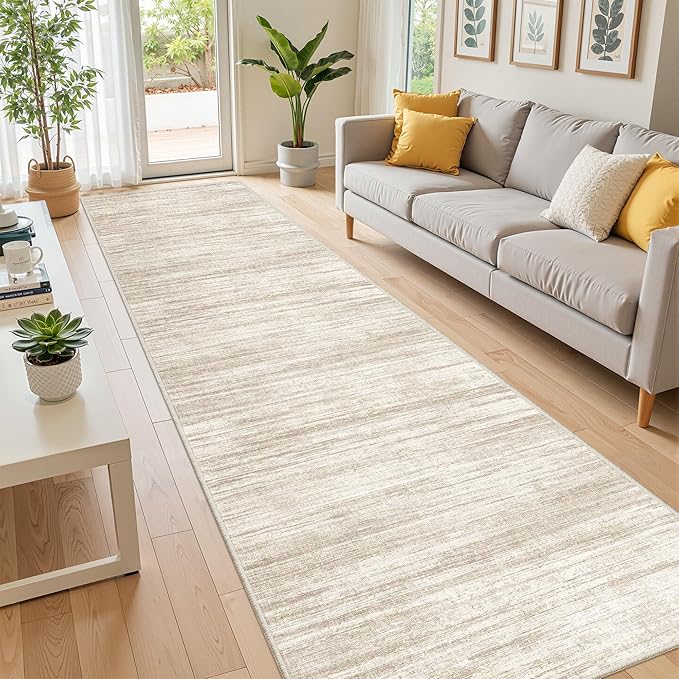 2x10 Runner Rug, Long Hallway Rugs for Dining Room, Living Room, Bedroom, Machine Washable Kitchen Carpet Runner with Rubber Backing, Soft Low Pile Indoor Rug(2'x10', Brown/Beige)