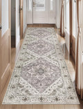 SERISSA Boho Washable Runner Rug, 2'6"x8' Non-Slip Vintage Earth Tone Hallway Kitchen Runner Rug Ultra Soft Print Distressed Floor Carpet for Bedroom Bathroom Laundry Room