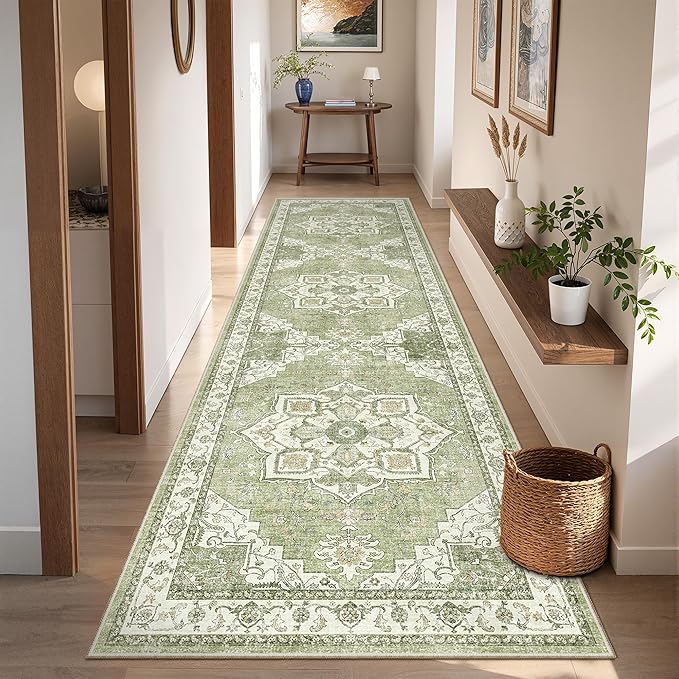Kitchen Runner Rug Non Slip Washable 2.5x8, Soft Low Pile Entryway Rug Runners for Hallways,Carpet Runner for Living Room,Kitchen, Laundry, Bathroom(Light Green,2.5'x8')