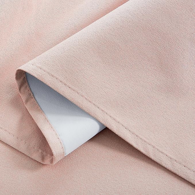 RYB HOME Pink 100%Blackout Linen Curtains for Girl's Room W52 x L96, Thermal Insulated &Privacy Assurd Curtains for Bedroom/Nursery/Living Room, Rod Pocket&Back Tab Drapes Boho Vintage Style, 2 Panels