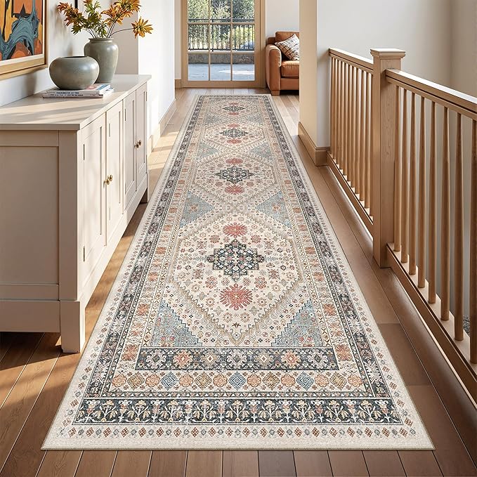 Kitchen Runner Rug Non Slip Washable 2.5x10, Soft Ultra-Thin Entryway Rug Runners for Hallways, Carpet Runner for Living Room,Kitchen, Laundry, Bathroom(Blue/Red/Multi,2.5'x10')
