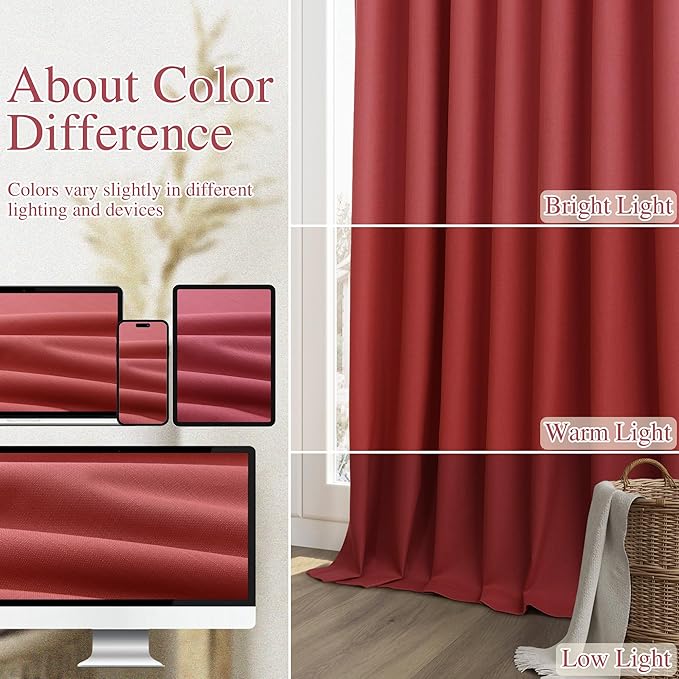Guken Red 100% Blackout Linen Curtains 84 Inch Length 2 Panels Set for Living Room Bedroom Back Tab/Rod Pocket Thermal Insulated Black Out Drapes Room Darkening Window Curtains 84 Inches Long