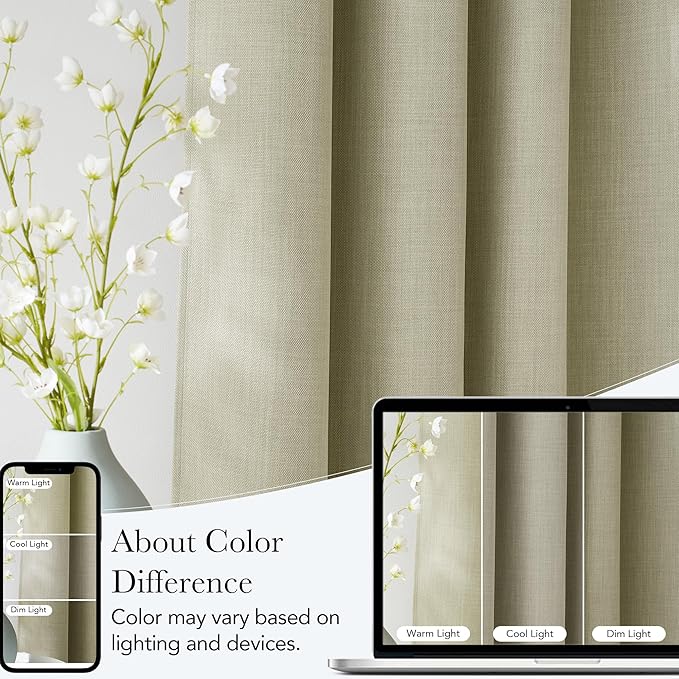 NICETOWN Short Faux Linen Beige Blackout Curtains 63 inches Long for Kitchen - Privacy Panels for Living Room Bedroom, Modern Farmhouse Style Easy Care Grommet Top, 2 Panels, W42 by L63