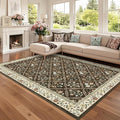 GarveeHome 8x10 Washable Large Living Room Rug Water Resistant Distressed Vintage Floral Non Slip Low Pile Soft Rug for Bedroom Farmhouse Dining Room Kids Playroom Nursery Brown Natural