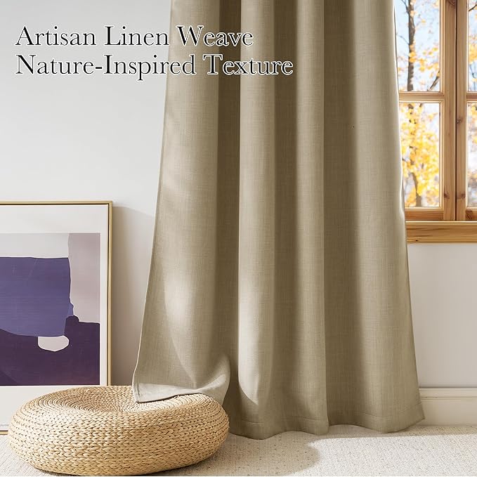 NICETOWN Faux Linen Oatmeal Blackout Curtains 84 inches Long for Living Room - Privacy Panels for Bedroom, Modern Farmhouse Style Easy Care Grommet Top, 2 Panels, W52 by L84