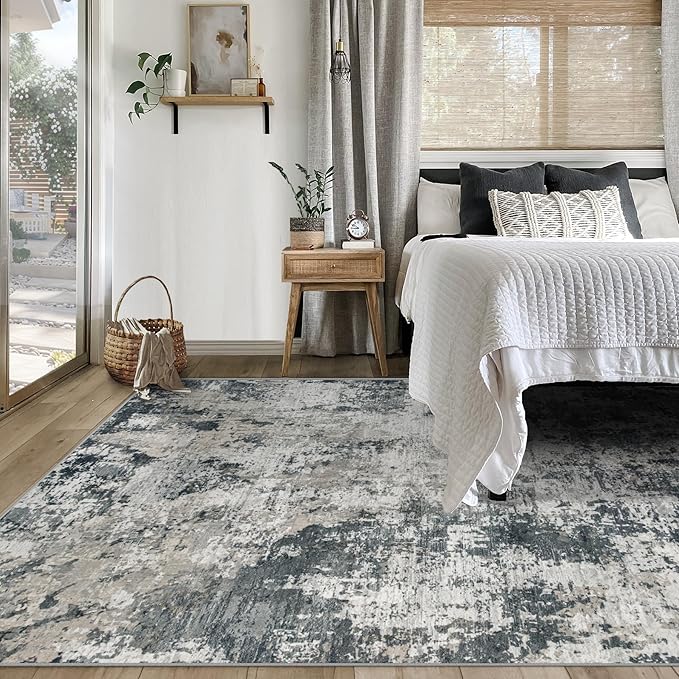 XLUEZ 5x7 Area Rugs for Living Room, Washable Modern Abstract Large Area Rug Neutral Soft Non Slip Kids Rug Stain Resistant Indoor Carpet for Bedroom Nursery Dining Room Playroom(GreyWhite, 5'x7')