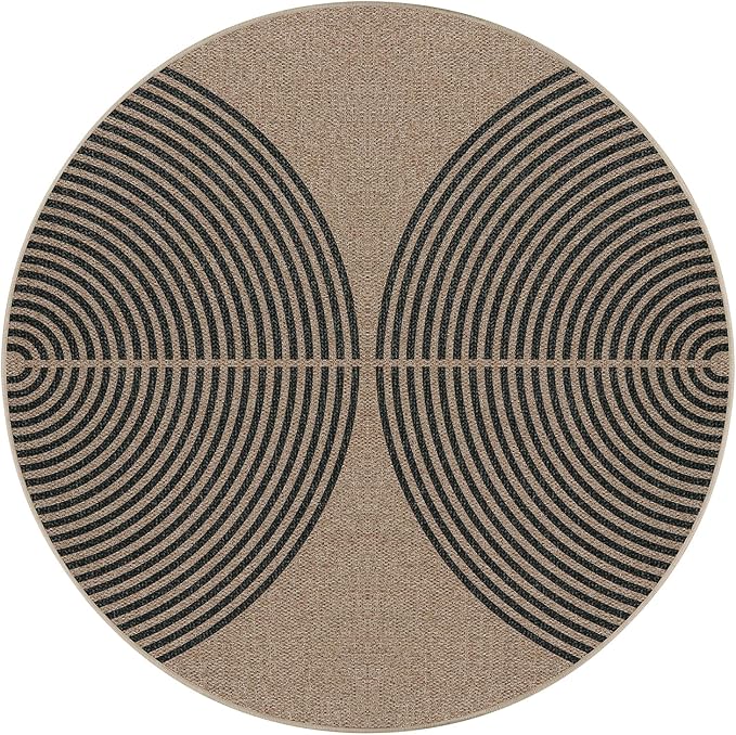 Lahome Enfys Modern Rainbow Round Rug, 6ft Easy Jute Circle Patio Rug Washable Indoor Outdoor Living Room Carpet, Farmhouse Natural Contemporary Round Carpet for Entryway Backyard
