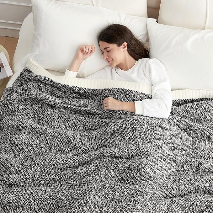 Snuggle Sac Soft Warm Bed Blanket Oversized Twin XL 66x90“, Super Soft Warm Blankets for Bed, Living Room, Luxurious Microfiber Blanket Dupes, Heather Black, 66x90 inches