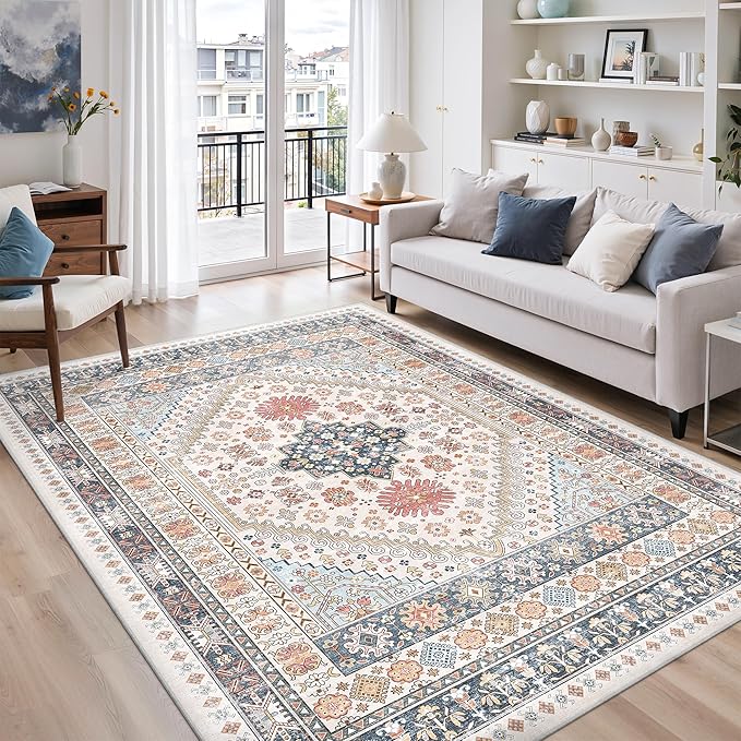 zesthome 5x8 Area Rugs for Living Room,Non-Slip Backing Washable Rugs,Vintage Large Area Rug，Stain Resistant Home Decor Rug (Multi,5'x8')