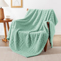 EXQ Home Fleece Throw Blanket for Couch or Bed - 3D Waffle Patchwork Pattern Jacquard Decorative Blankets - Cozy Soft Fuzzy Flannel Blanket Suitable for All Seasons(50"×60",Sage Green)
