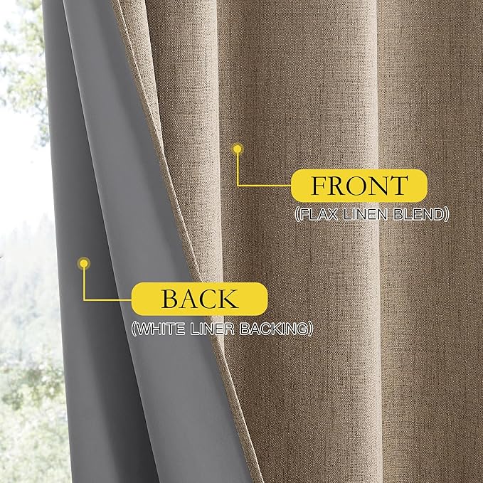 NICETOWN Burlap Vintage Open Linen Weave Flax Thermal Curtains, 100% Blackout Curtains 63" Long for Dining Room, Soundproof Window Treatment Drapes for Hall Room, 52" Wide Per Panel, Set of 2
