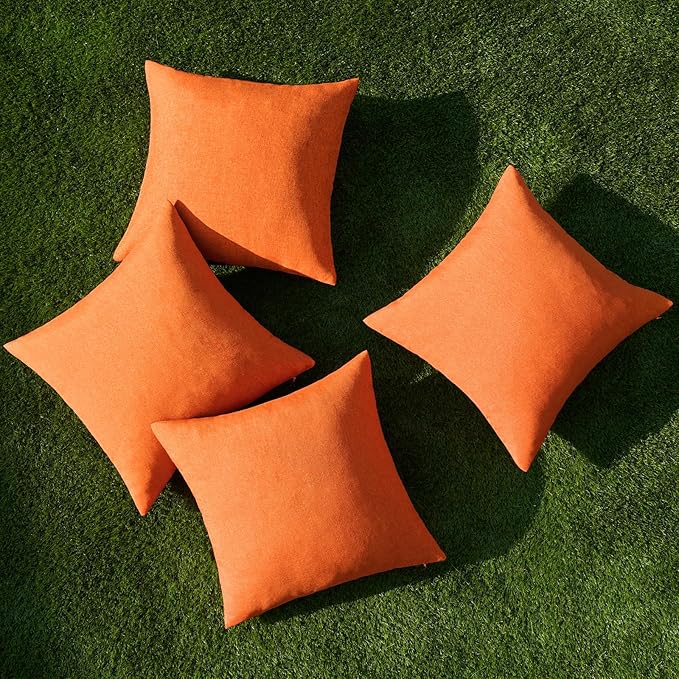 MIULEE Pack of 4 Decorative Bright Orange Throw Pillow Covers Linen Waterproof Pillow Covers Outdoor Farmhouse Cushion Cases for Halloween Patio Garden Tent Balcony Couch Sofa 16x16 inch