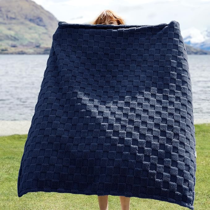 Bedsure GentleSoft Navy Blue Throw Blanket for Couch - Checkered Fleece Blankets Gifts for Kids Girls, Cute Soft Cozy Throw for Bedroom Home Decor Gifts, 50x60 Inches
