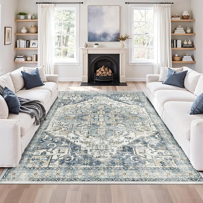zesthome 5x7 Washable Rug-Stain Resistant Area Rugs for Living Room, Ultra-Thin Vintage Rugs, Non-Slip Backing Rug, Low Pile Large Area Rug, Boho Home Decor