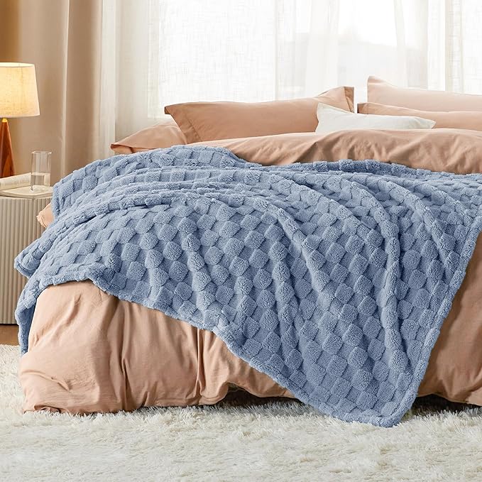 Bedsure GentleSoft Ashley Blue Throw Blanket for Couch - Super Soft Cozy Blankets Gifts for Kids Girls, Cute Small Fleece Throws for Bedroom Home Decor, 50x70 Inches