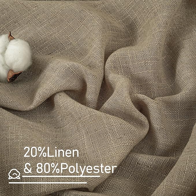 LAMIT 95 Inches Long Linen Curtains for Living Room, Back Tab and Rod Pocket Semi Sheer Curtains Light Filtering Farmhouse Drapes for Bedroom/Dining Room, Taupe, Set of 2, 52 x 95 Inch