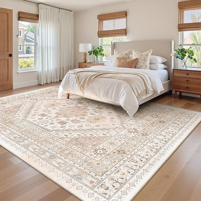 zesthome 8x10 Area Rugs for Living Room,Non-Slip Backing Washable Rugs,Vintage Large Area Rug，Stain Resistant Home Decor Rug