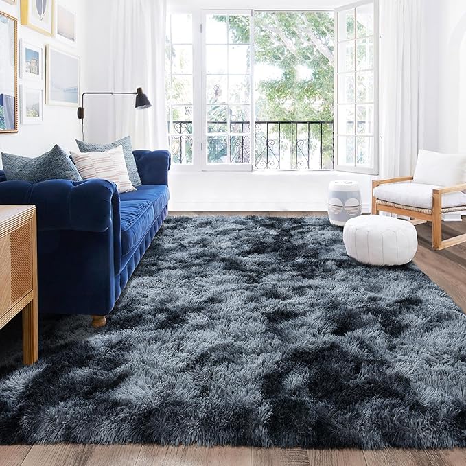 Rugs for Living Room 8x10, Soft Shaggy Modern Shag Area Rug for Bedroom, Upgrade Non-Slip Plush Fluffy Carpet for Kids Boys Girls Room Home Decor Aesthetic, Blue Grey