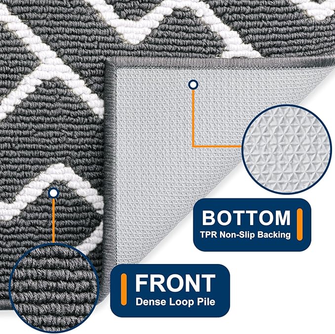 OLANLY Front Door Mat, Non-Slip Rubber Backing, Dirt Resistant and Absorbent, Washable, Easy to Clean Low-Profile Indoor Doormat for Back Door, Entryway, Inside Entrance, 32x20, Charcoal