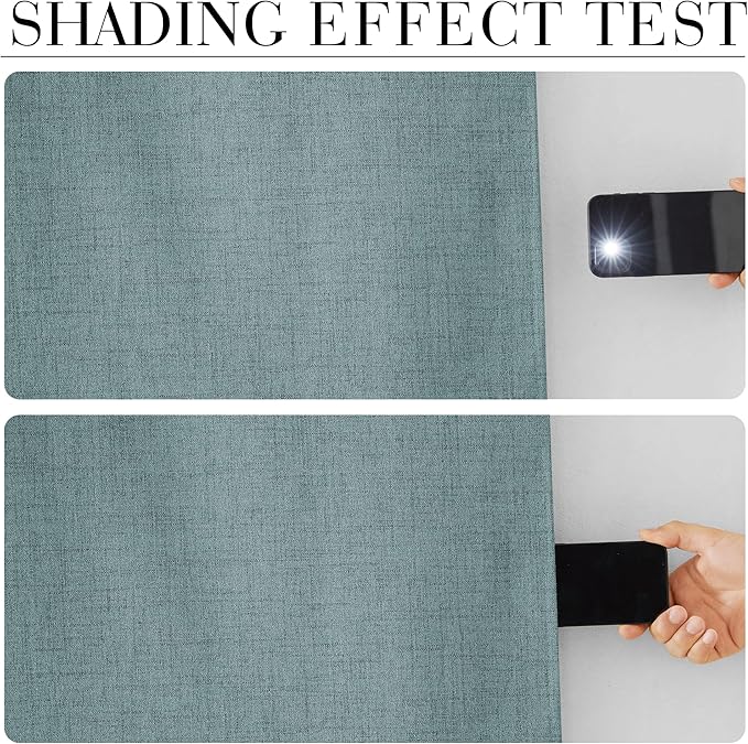 RYB HOME 100% Blackout Linen Textured Curtains 96 inches Long, Thermal Insulating Privacy Energy Saving for Bedroom Living Room Window Office Theater Baby Nursery, W 52 x L 96 in, Misty Blue, 2 Pcs