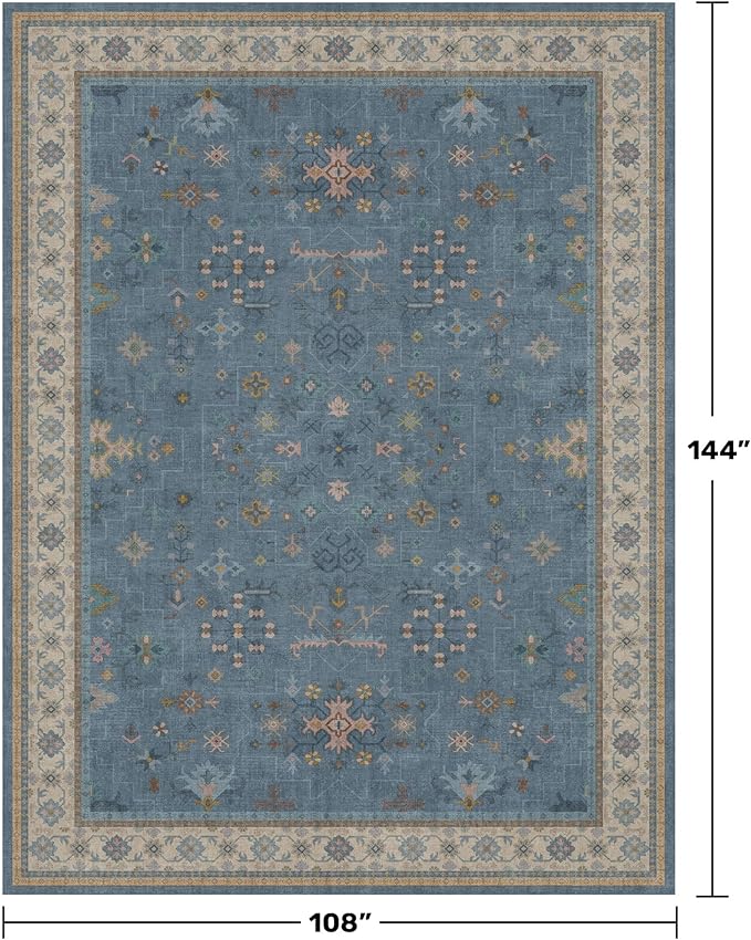 Hazo Haus Boho 9x12 Soft Rugs for Living Room - Dark Blue Rugs for Bedroom Aesthetic, Dining Room Under Kitchen Table, Washable Soft Non Slip Large Area Eclectic Unique Décor