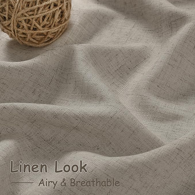 Nanspring Grey Beige Linen Curtains 84 Inches Long for Living Room Light Filtering Semi Sheer Curtain Back Tab Simple Modern Elegant Neutral Luxury Boho Gray Drapes for Bedroom 52x84, 2 Panels