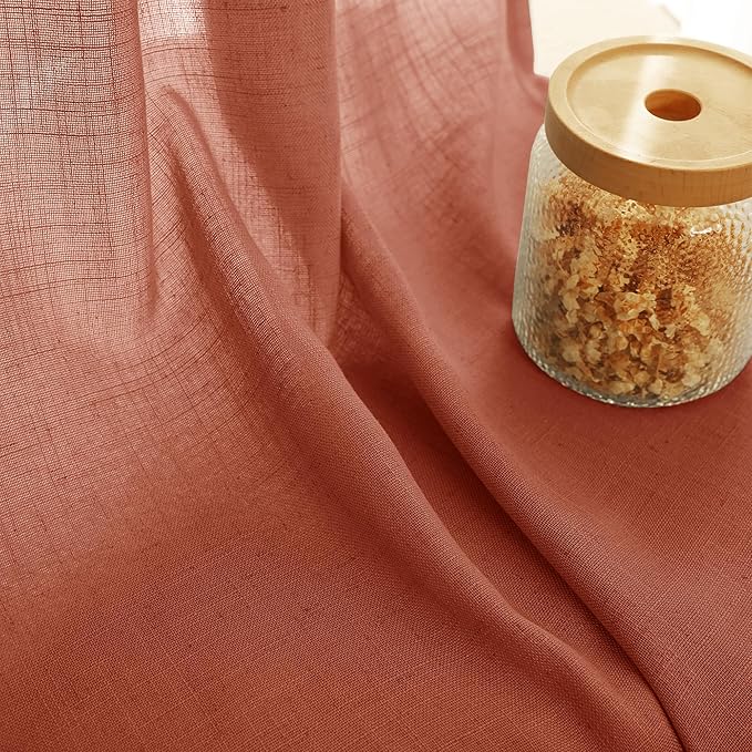 100 inch Linen Terracotta Curtains 2 Panels for Living Room Back Tab Light Filtering Semi Sheer Rust Colored Curtains 100 inches Long Soft Thick Cotton Cloth Textured Rustic Boho Farmhouse Room Decor