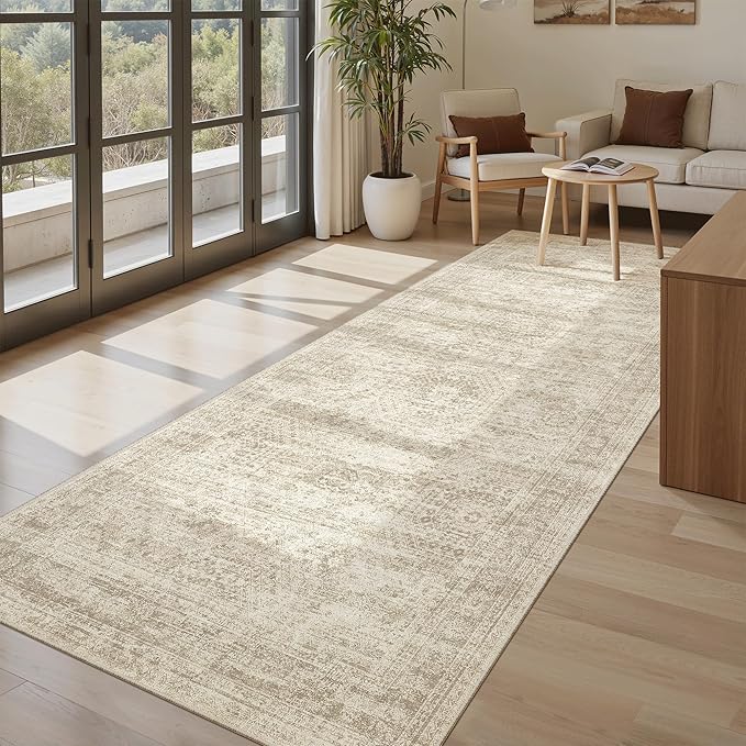 Soalmost Hallway Runner Rug 4x8 Wide: Washable Thin Runners for Hallways Entry, Non Slip Soft Vintage Kitchen Area Rugs for Living Room Bedroom Dining Room Foyer (Beige, 4x8)