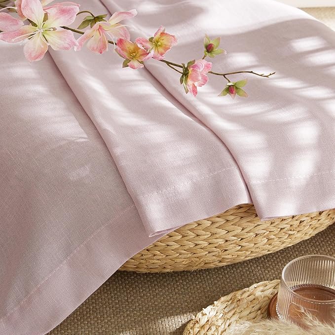 NICETOWN Linen Blush Pink Curtains for Girls Room, Grommet Thick Flax Linen Window Treatments Privacy Assured with Light Filtering for Bedroom/Kids Room, 2 Panels, W55 x L84