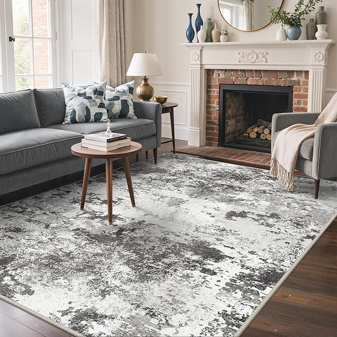 BEIMO Area Rugs 5x7 for Living Room Bedroom, Modern Abstract Machine Washable Rug, Large Soft Low Pile Floor Carpet with Non Slip Backing for Dining Room, Black Grey