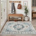 Madane Area Rug 3x5, Entryway Washable Vintage Runners Bedroom Non Slip Indoor Kitchen Runner for Living Room Laundry Room Playroom Soft Non-Slip Area Rugs, Blue