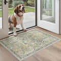 Madane Washable Area Rug 2x3, Small Entryway Rug Non-Slip Vintage Door Mat Indoor Entrance, Low Pile Floor Carpet for Inside Front Door Bedroom Kitchen Entry Laundry (2'x3', Green/Gold)