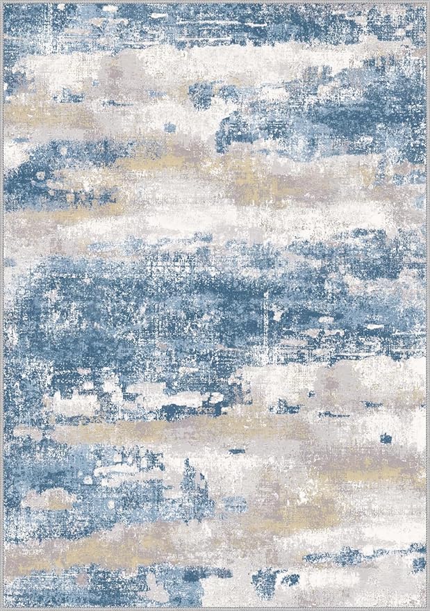 BEIMO Area Rugs 8x10 for Living Room Bedroom, Modern Abstract Machine Washable Soft Blue Cream Rug, Floor Carpet with Non Slip Backing for Dining Room