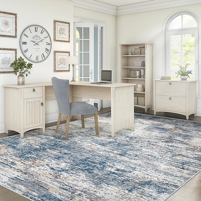 6x9 Area Rugs for Living Room, Washable Modern Abstract Large Area Rug Neutral Soft Non Slip Kids Rug Stain Resistant Indoor Carpet for Bedroom Nursery Dining Room Playroom(BlueWhite, 6'x9')