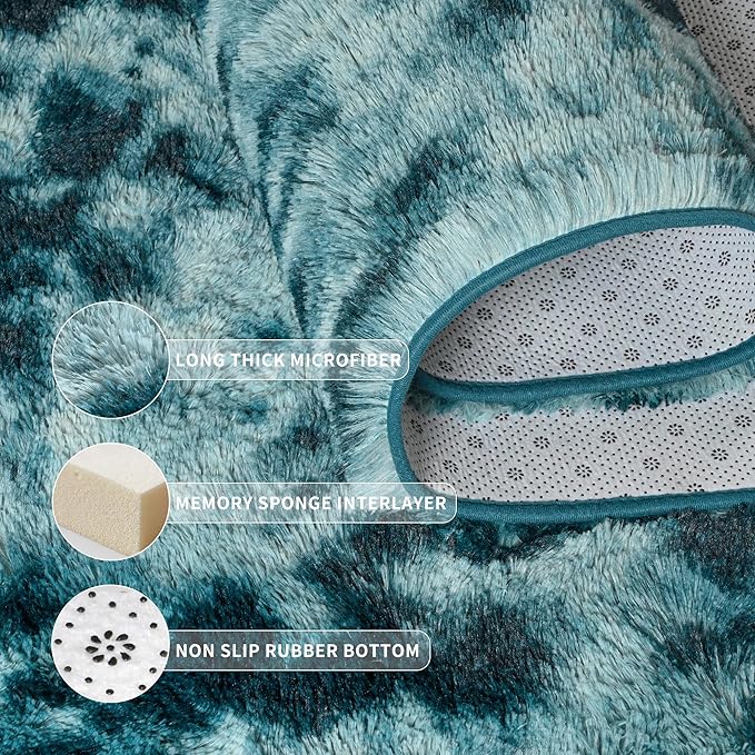 Tepook Fluffy Large Rugs for Living Room, Area Rug 6x9 Soft Carpet for Bedroom, Modern Shaggy Rug for Kids Boys Girls, Plush Indoor Nursery Home Decor Rug with Non-Slip Bottom, Peacock Blue