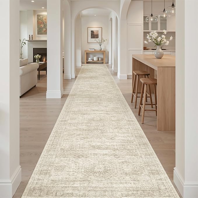 3x20 Hallway Runner Rug - Extra Long Carpet Runners for Hallways 20ft Non Slip Stain Resistant Rugs Runner for Living Room Bedroom 20 Feet Floor Carpet for Kitchen, Beige