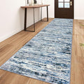 Lansny Modern Abstract Runner Rug 3x10, Grey Blue White Washable Kitchen Runner Non-Slip Soft Hallway Rug Runner Thin Print Faux Wool Carpet for Entryway Bedroom Laundry Room Indoor Home Office Decor