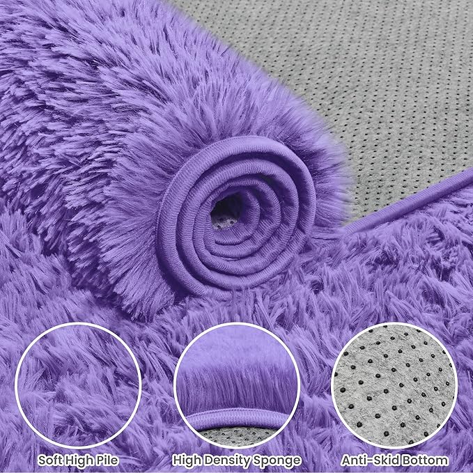 8x10 Area Rugs for Living Room Rug: Soft Fluffy Shag Purple Rugs for Bedroom, Non-Slip Large Fuzzy Plush Rug Indoor Floor Carpet for Nursery Kids Boys Girls Room, Dorms, Playroom, Modern Home Decor
