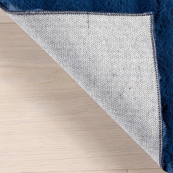 Nuloom Jeni Navy, 5' x 8', Solid Faux Rabbit, Fluffy and Cozy, High Traffic, Stain Resistant, Easy Clean, Durable Washable Area Rug for Bedroom, Living Room, Dining, Den, Foyer, Entryway
