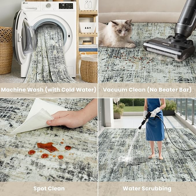 5x7 Area Rugs for Living Room Washable Rug: Anti-Skid Abstract Modern Living Room Rug Soft Thin Carpets Indoor Floor Non-Shedding Carpet for Bedroom Dining Farmhouse Nursery Black Gray Gold