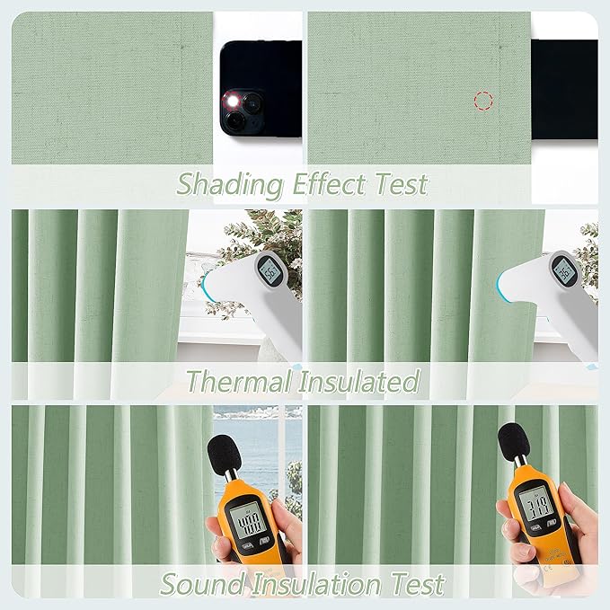 Guken Aqua Green 100% Blackout Linen Curtains 80 Inch Length 2 Panels Set for Living Room Bedroom Back Tab Rod Pocket Thermal Insulated Black Out Drapes Room Darkening Window Curtains 80 Inches Long