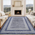 GarveeHome 9x12 Large Modern Navy Blue Area Rug Distressed Bordered Soft Non Shedding Floor Carpet, Geometric Washable Non Slip Low Pile Indoor Area Rug for Living Room, Bedroom