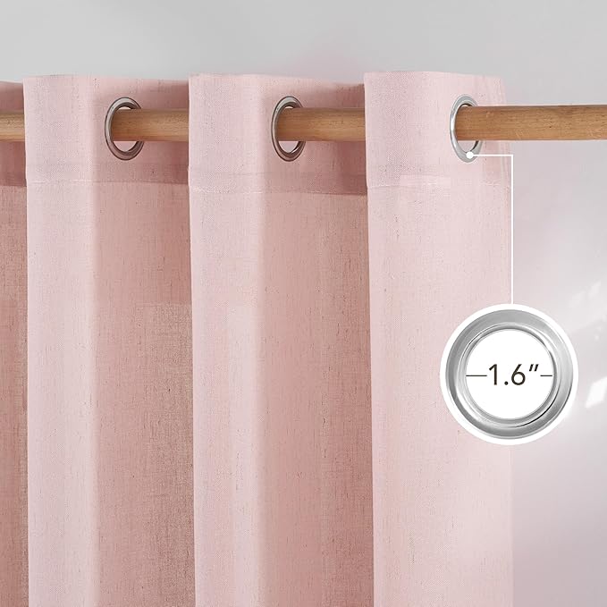 NICETOWN Thick Linen Light Pink Curtains for Kids Room, Grommet Flax Linen Privacy Added with Light Filtering Window Treatments for Girls Room, W55 x L96, 2 Panels